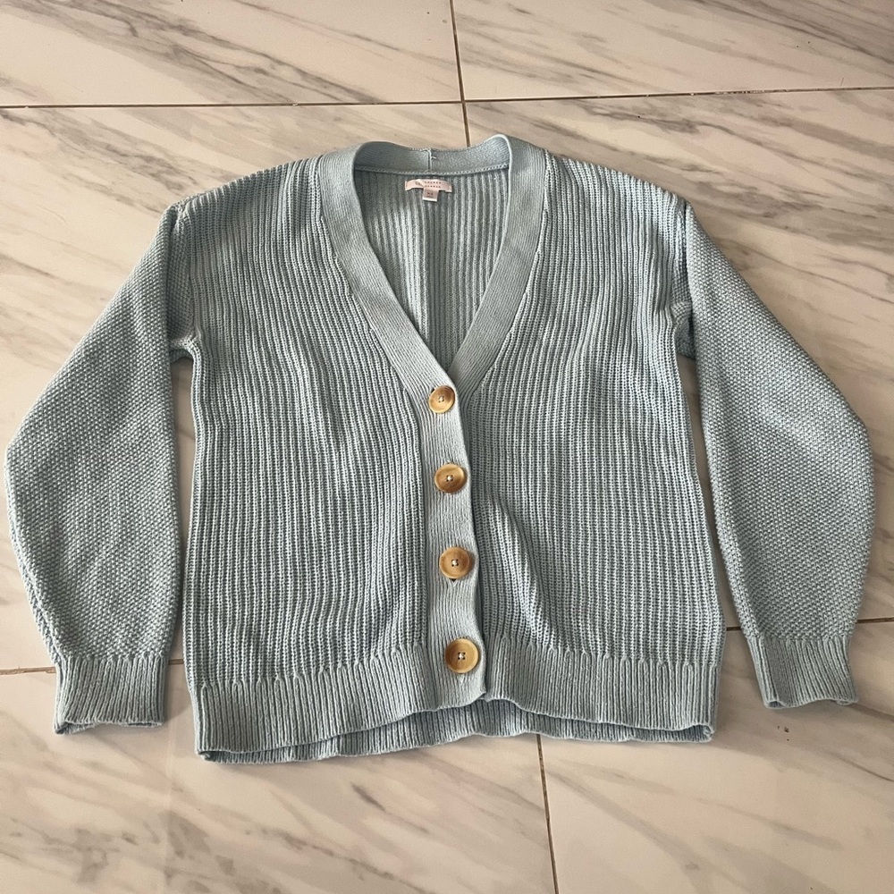 LC Lauren Conrad Pale Blue Knit V-Neck Cardigan with Buttons